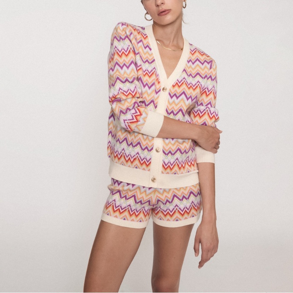Colorful Zigzag Cardigan and Shorts Set